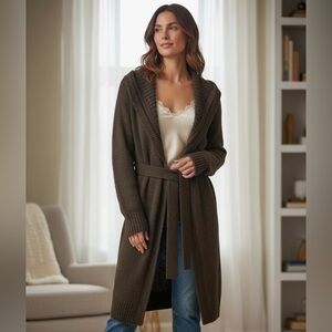 Elegant Brown Belted Cardigan - Casual Night In - Size XL